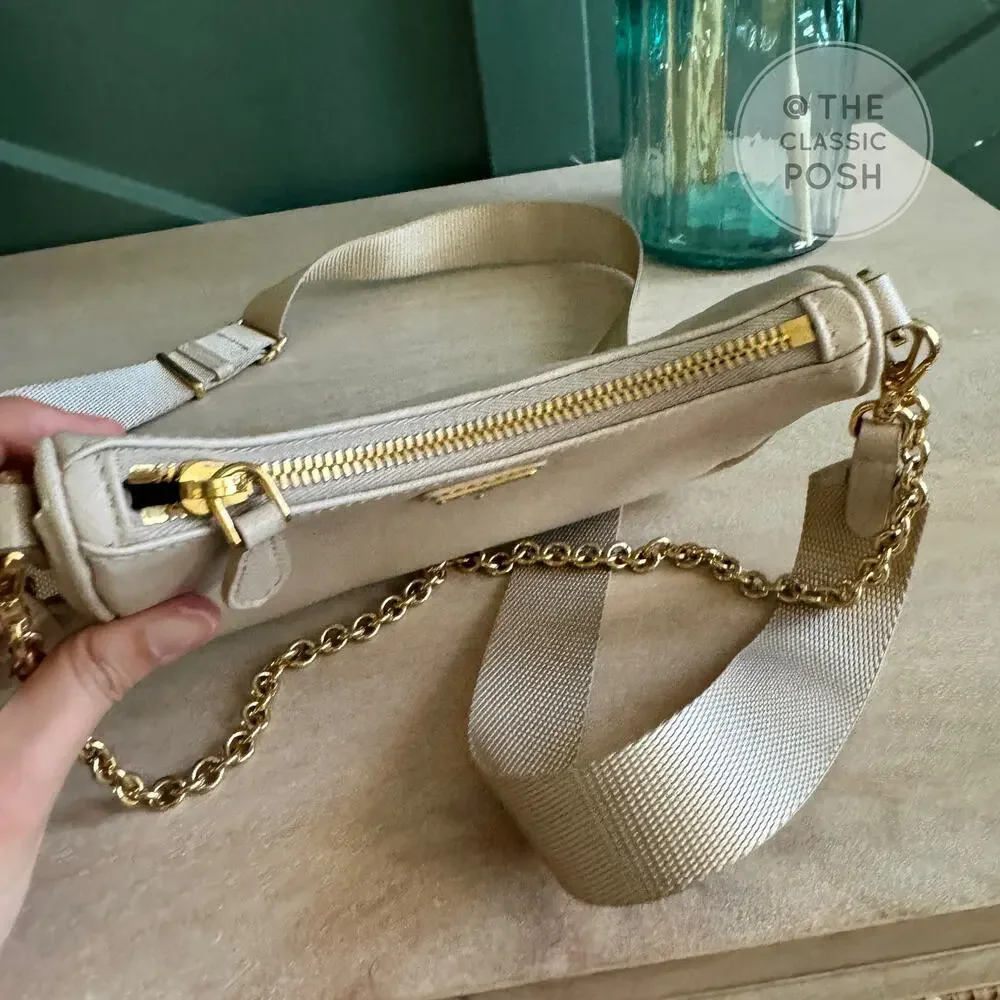 EUC Prada Re-edition Saffiano Mini Beige Crossbody Bag Gold HW